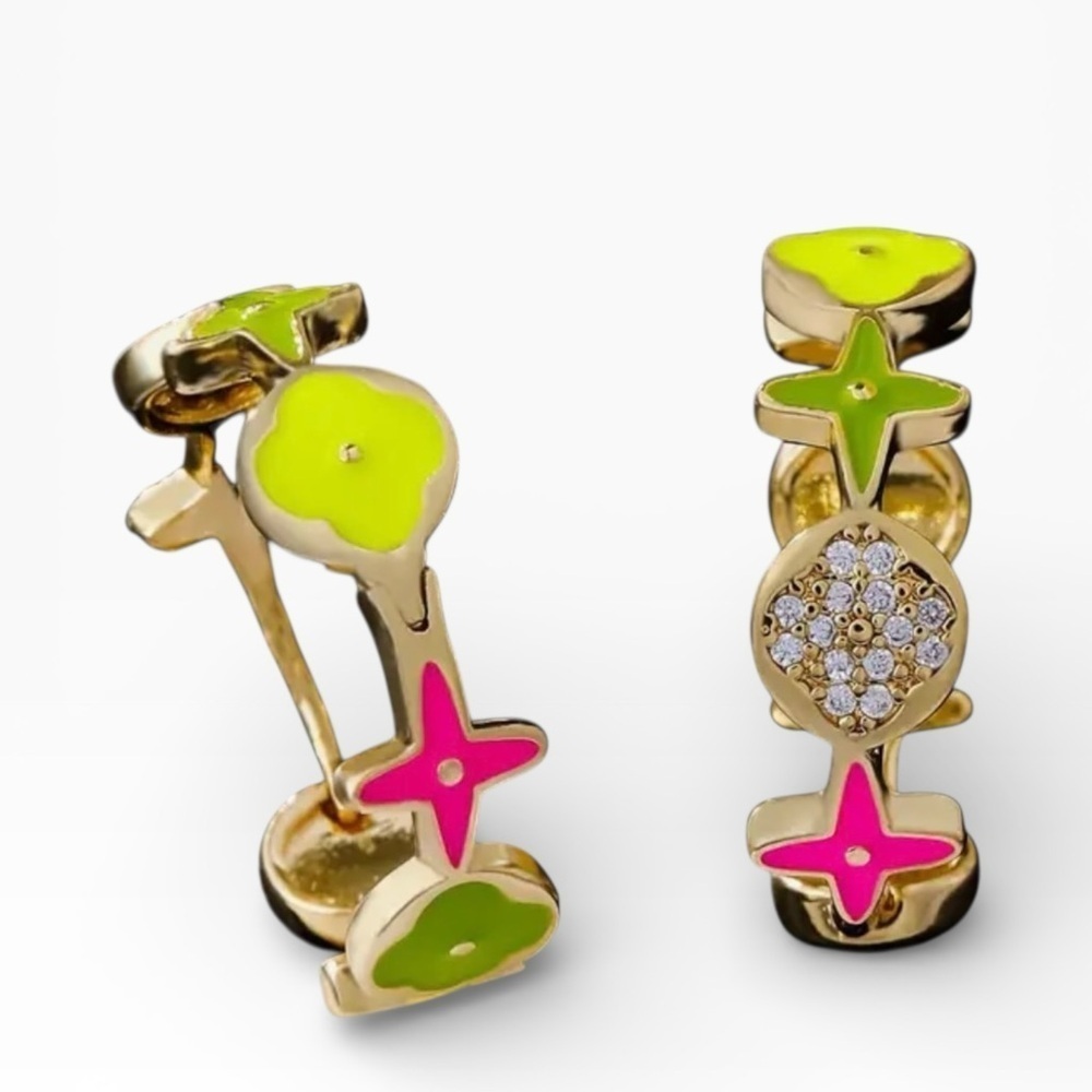 Color Blossom BB Star Hoop Earrings in Yellow Gold, Diamonds, and Colored Enamel